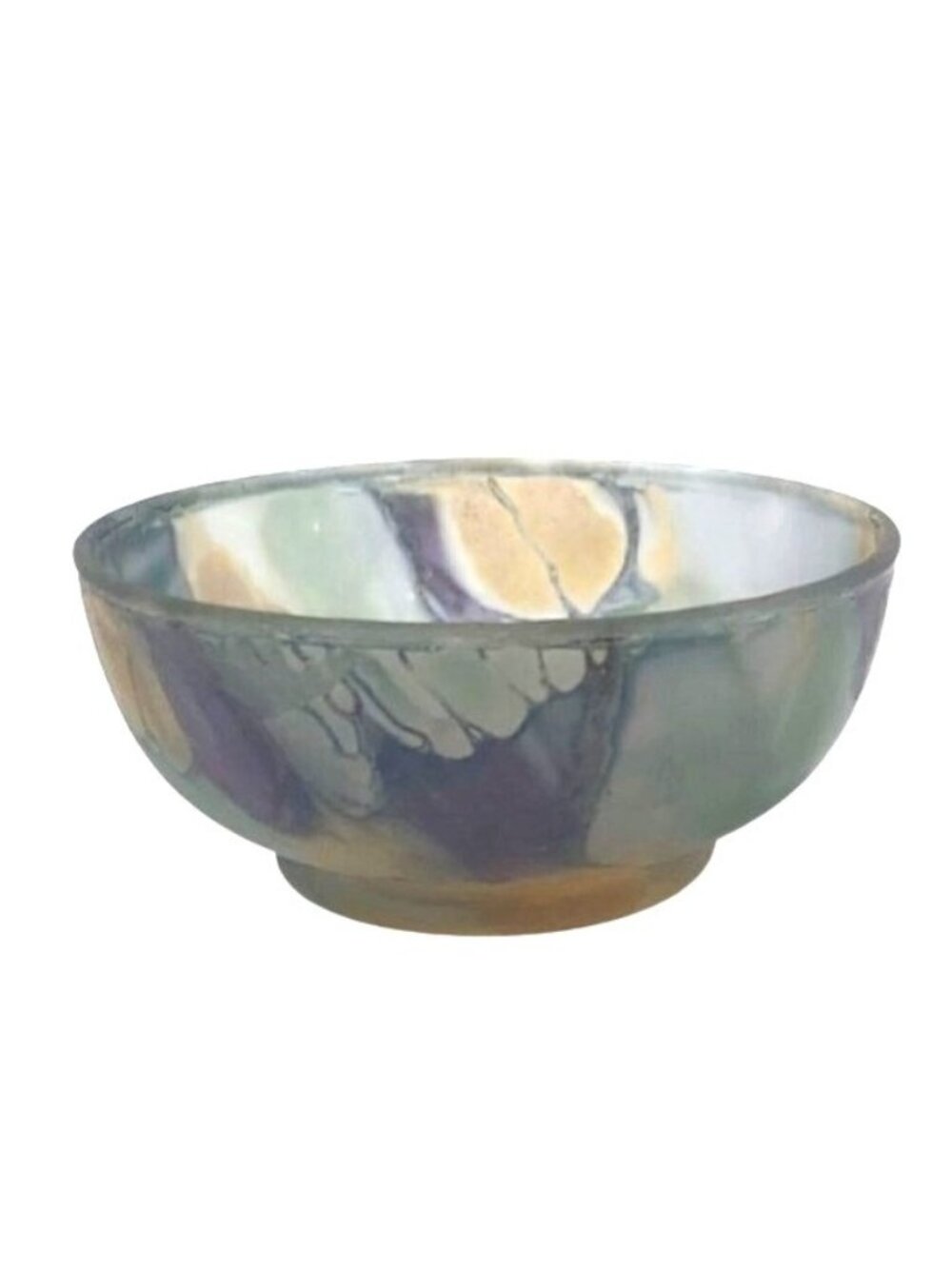Vintage Arcoroc Multicolor Frosted Glass Watercolor Tie Dye Camo Bowl France 70s